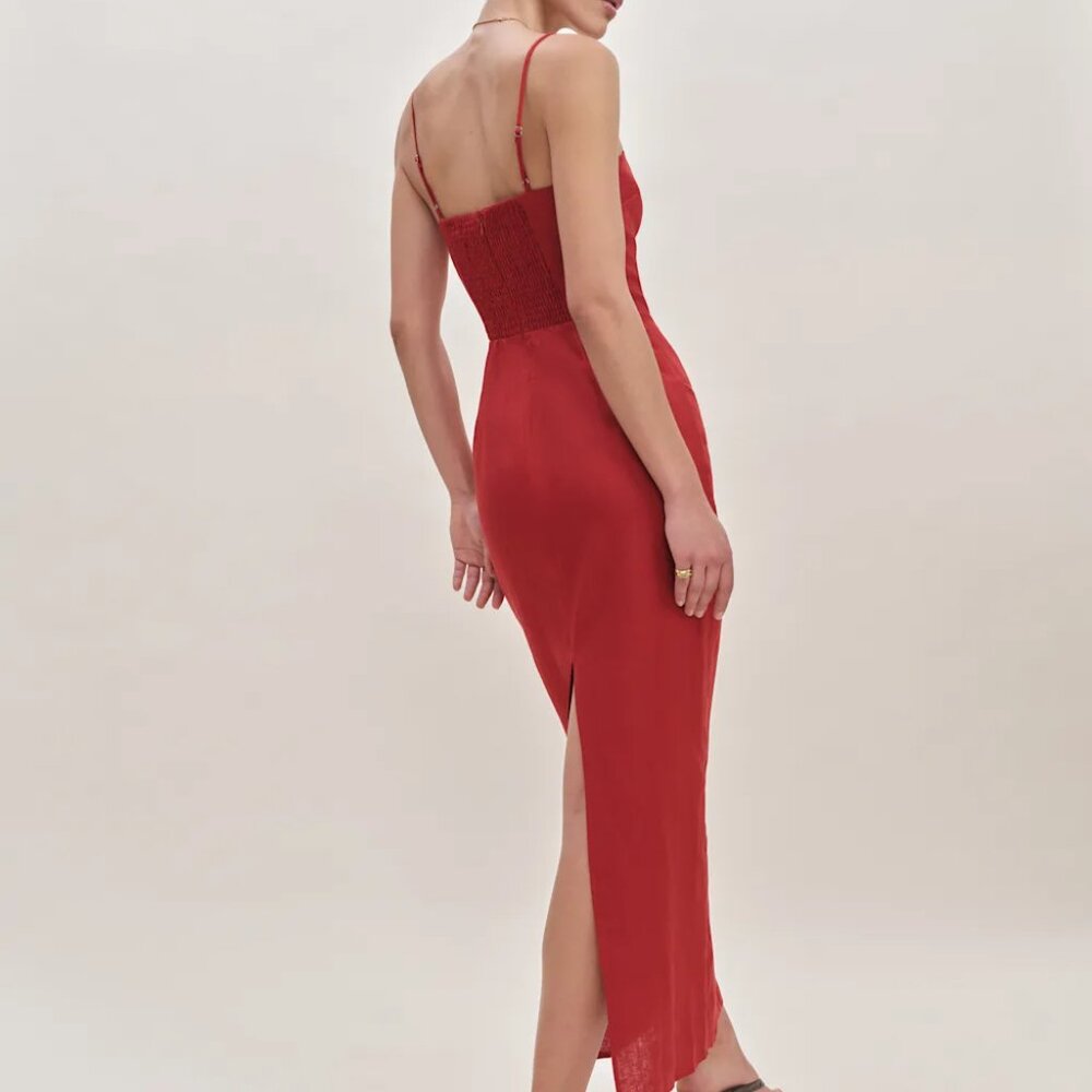 Reformation Frankie Linen Dress Red - Size 8 NWT - Picture 4 of 5